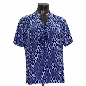 LIZ Baker Blue Polka Dot Button Down S/S Blouse